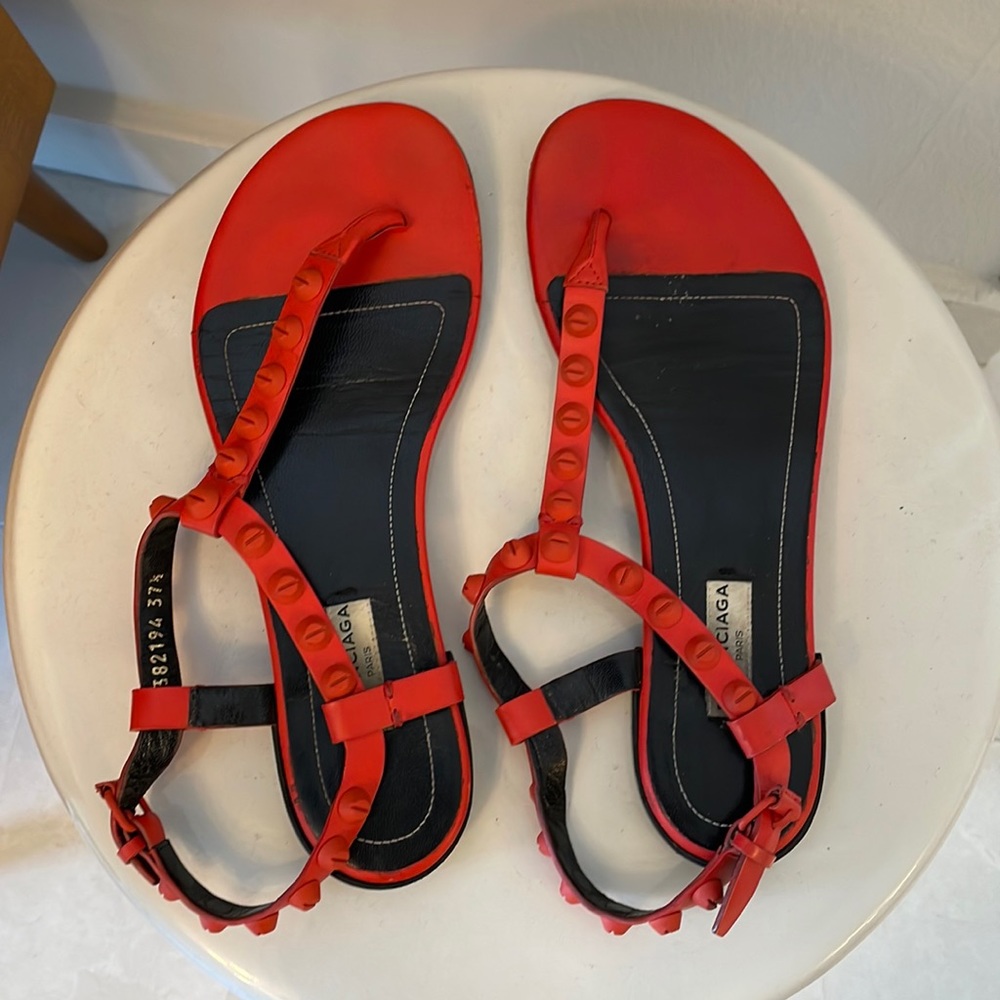 Balenciaga Red Studded Flat Sandals 37.5